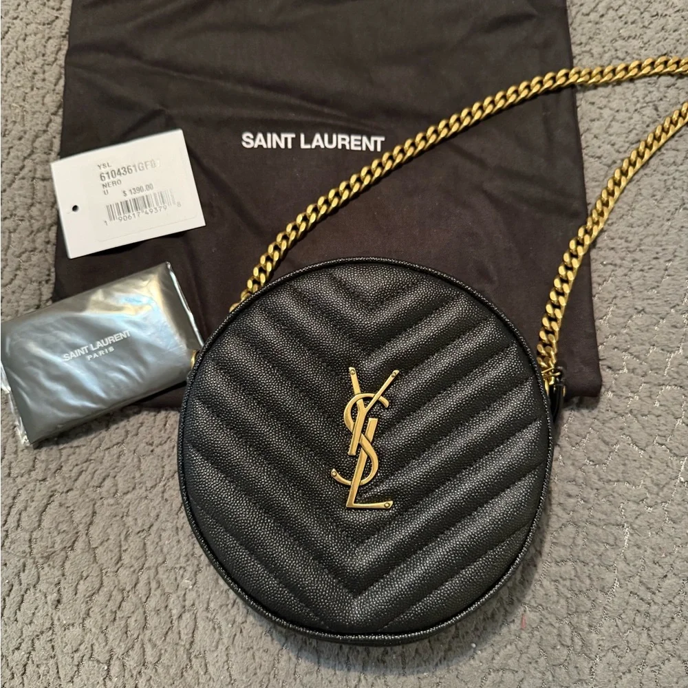Saint Laurent YSL Round Quilted Grain de Poudre Crossbody Bag - Picture 1 of 5